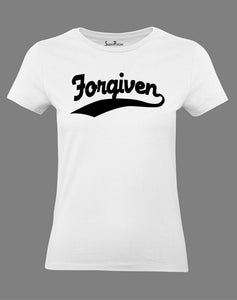 Christian Women T Shirt Forgiven Jesus Slogan White Tee