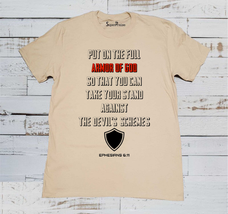 Full Armour of God Jesus Christian Beige T Shirt