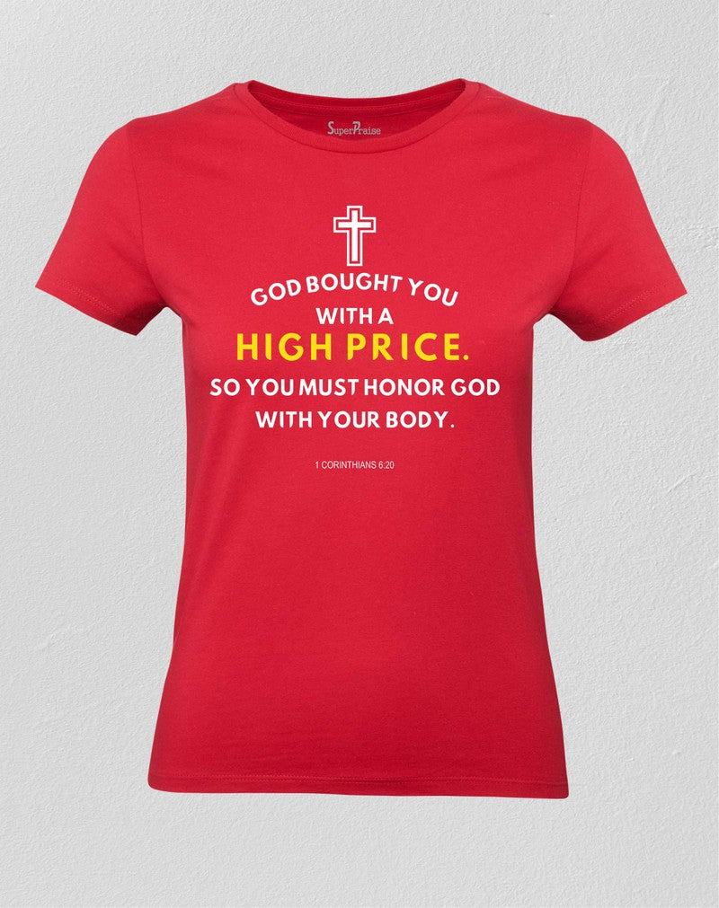 Christian Women T shirt God Bought You With A High Price Red tee