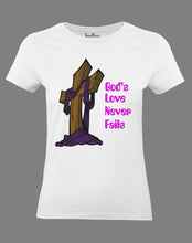 Women Christian T Shirt God's Love Never Fails 