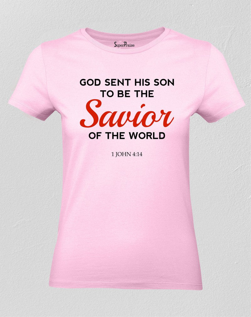 Women Christian T Shirt God Sent Savior pink tee