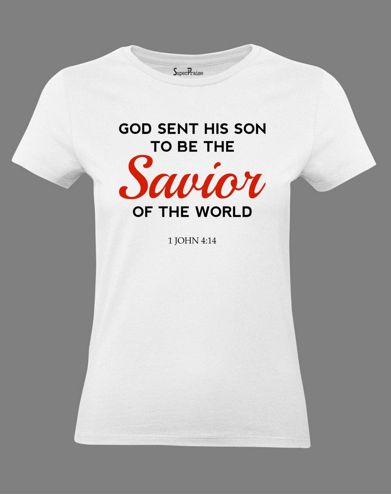 Women Christian T Shirt God Sent Savior white tee