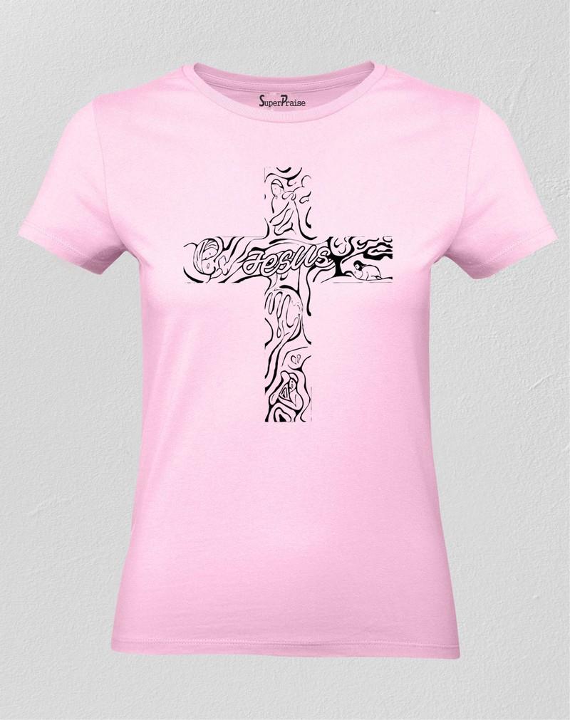 Christian Women T Shirt Cross Graffiti Jesus Navy tee