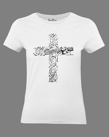 Christian Women T Shirt Cross Graffiti Jesus White tee