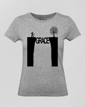 Women Christian T Shirt Grace Overcome Difficulties Grey tee