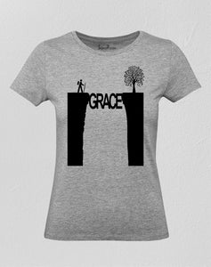 Women Christian T Shirt Grace Overcome Difficulties Grey tee