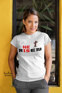 Christian Women T Shirt He Is Risen Jesus Ladies tee