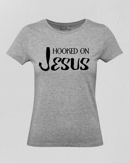 Christian Women T Shirt Hooked On Jesus Cross