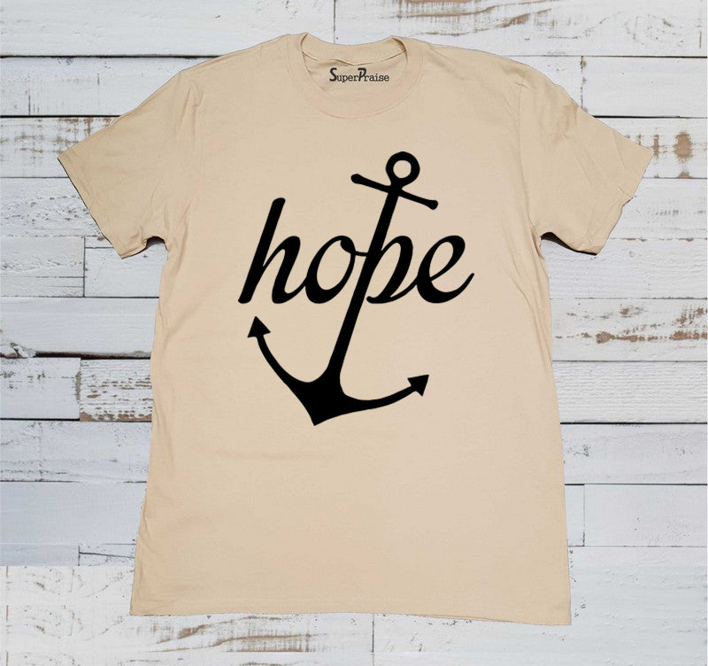 Hope Anchor Religious Bible Christian Beige T-shirt