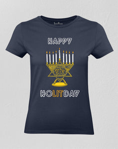 Christian Women T shirt Happy Holiday Navy tee