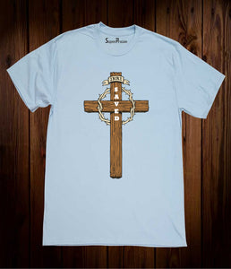INRI King of Jew Jesus Christ Saved Christian Sky Blue T shirt
