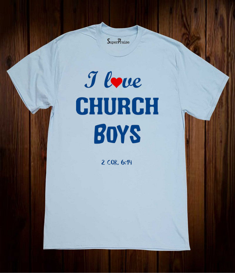 I Love Church Boys Bible Scripture Christian Sky Blue T Shirt