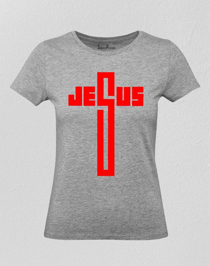 Christian Women T Shirt Cross Graphic Jesus Grey tee