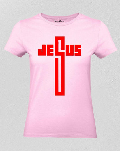 Christian Women T Shirt Cross Graphic Jesus Pink tee