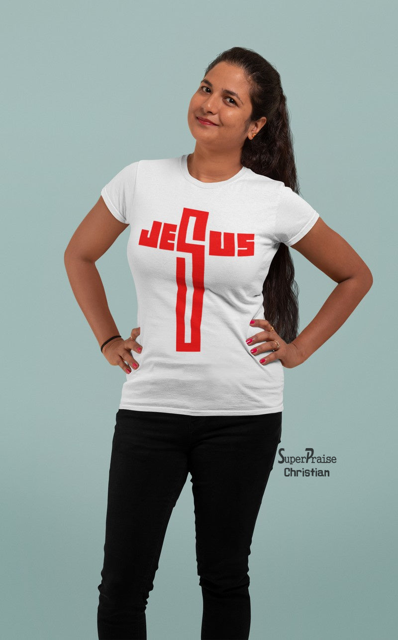 Christian Women T Shirt Cross Graphic Jesus White Tee
