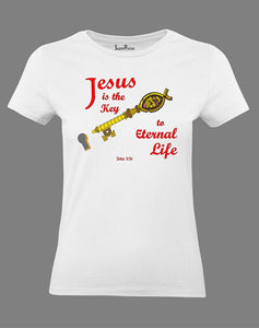 Christian Women T Shirt Jesus Is the Key White tee