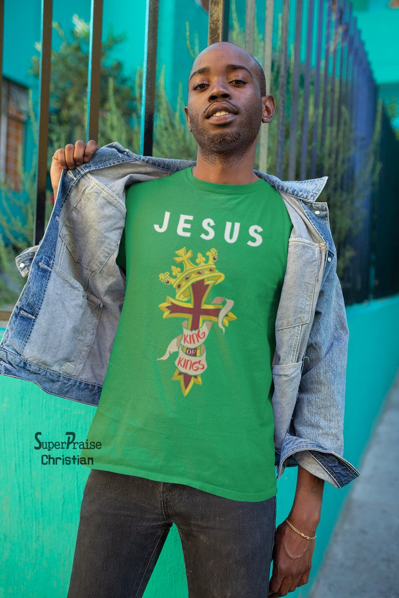 Men Christian T Shirts Jesus King of Kings Slogan - Super Praise Christian