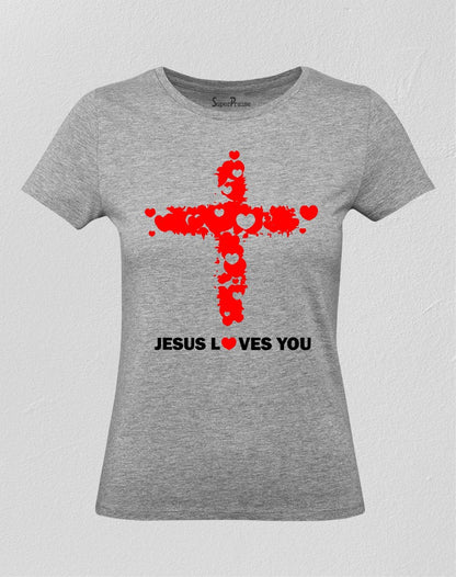 Christian Women T Shirt Jesus Love You By Heart Grey tee
