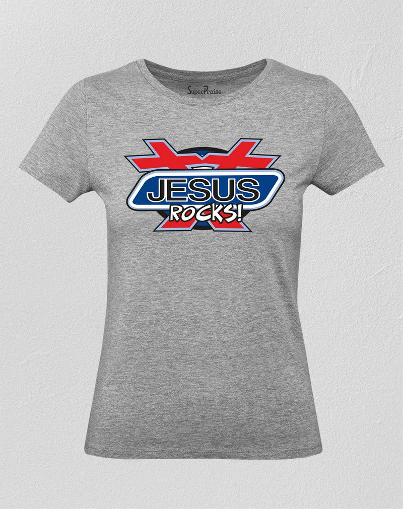 Christian Women T Shirt Jesus Rocks Cross 