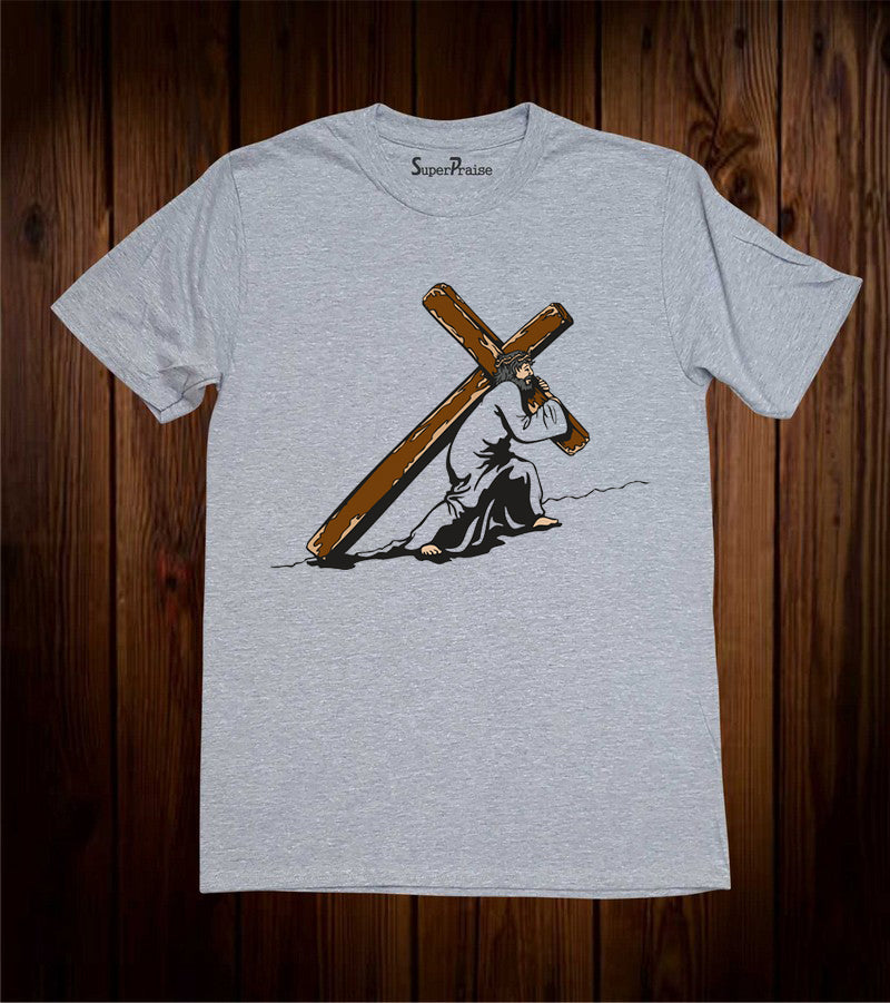 Jesus Christ Carry Cross Grace Christian Grey T-shirt