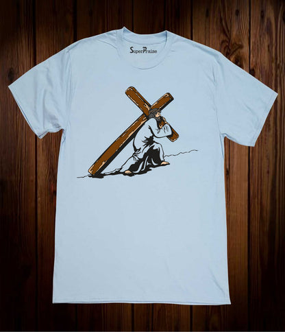 Jesus Christ Carry Cross Grace Christian Sky Blue T-shirt