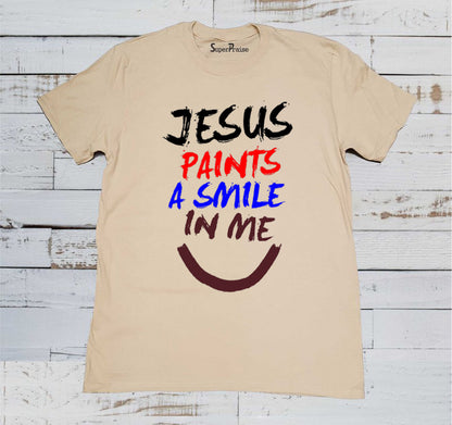 Jesus Paints Smile in Me Christian Beige T Shirt