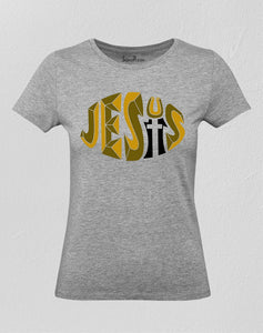 Women Christian T Shirt Golden Name Jesus Grey tee