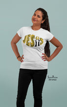 Women Christian T Shirt Golden Name Jesus White Tee