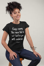 Christian Women T shirt Keep Running Spiritual Motivation Salvation Hope 