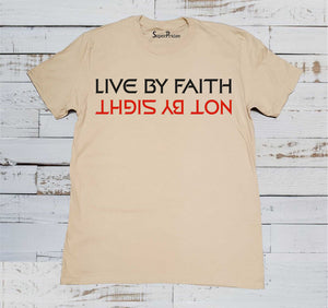 Live By Faith Prayer Christian Beige T Shirt