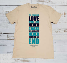 Love Never Ceases Christian Beige T Shirt