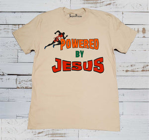 Men Marathon Sports Beige T Shirt Powered By Jesus
