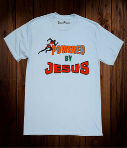 Men Marathon Sports Sky Blue T Shirt Powered By Jesus