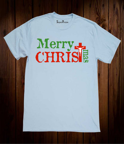 Merry Christimas Jesus Christ Cross Holiday Slogan Seasonal Men Sky Blue T-shirt