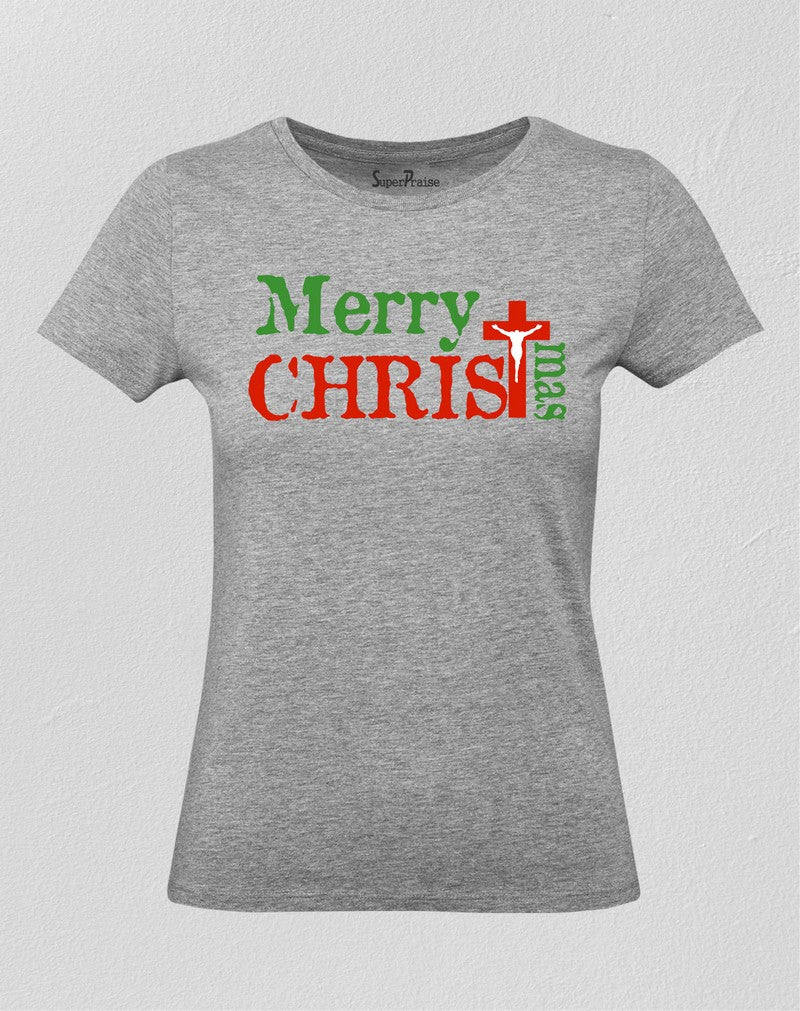 Merry Christmas Women T Shirt Jesus Christ Cross