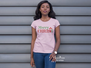 Merry Christmas Women T Shirt Jesus Christ Cross Ladies tee