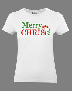 Merry Christmas Women T Shirt Jesus Christ Cross