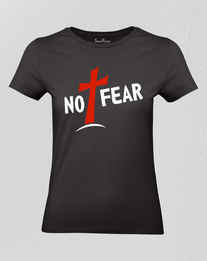 Christian Women T shirt No Fear Christian Symbolism God Cross Prayer