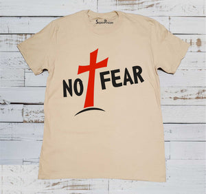 No Fear Christian Jesus Christ Red Cross Easter Beige T Shirt