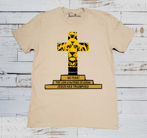 No Fear The Lion of Judah Christian Beige T Shirt