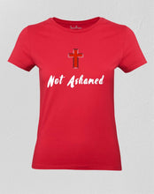 Christian Women T shirt Never Ashamed Christian Symbol Holy God Cross 