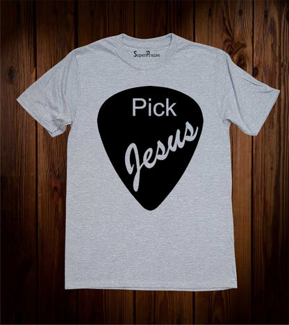 Pick Jesus Guitar Christian Sky Blue T Shirt