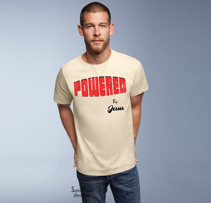 Powered By Jesus Slogan Christian T Shirt - SuperPraiseChristian