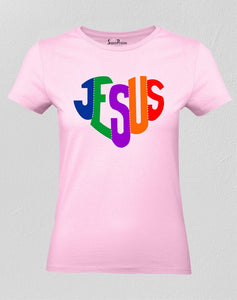 Christian Women T Shirt Jesus Rainbow Blessing 
