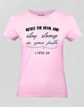 Christian Women T Shirt Resist Devil Jesus Pink tee