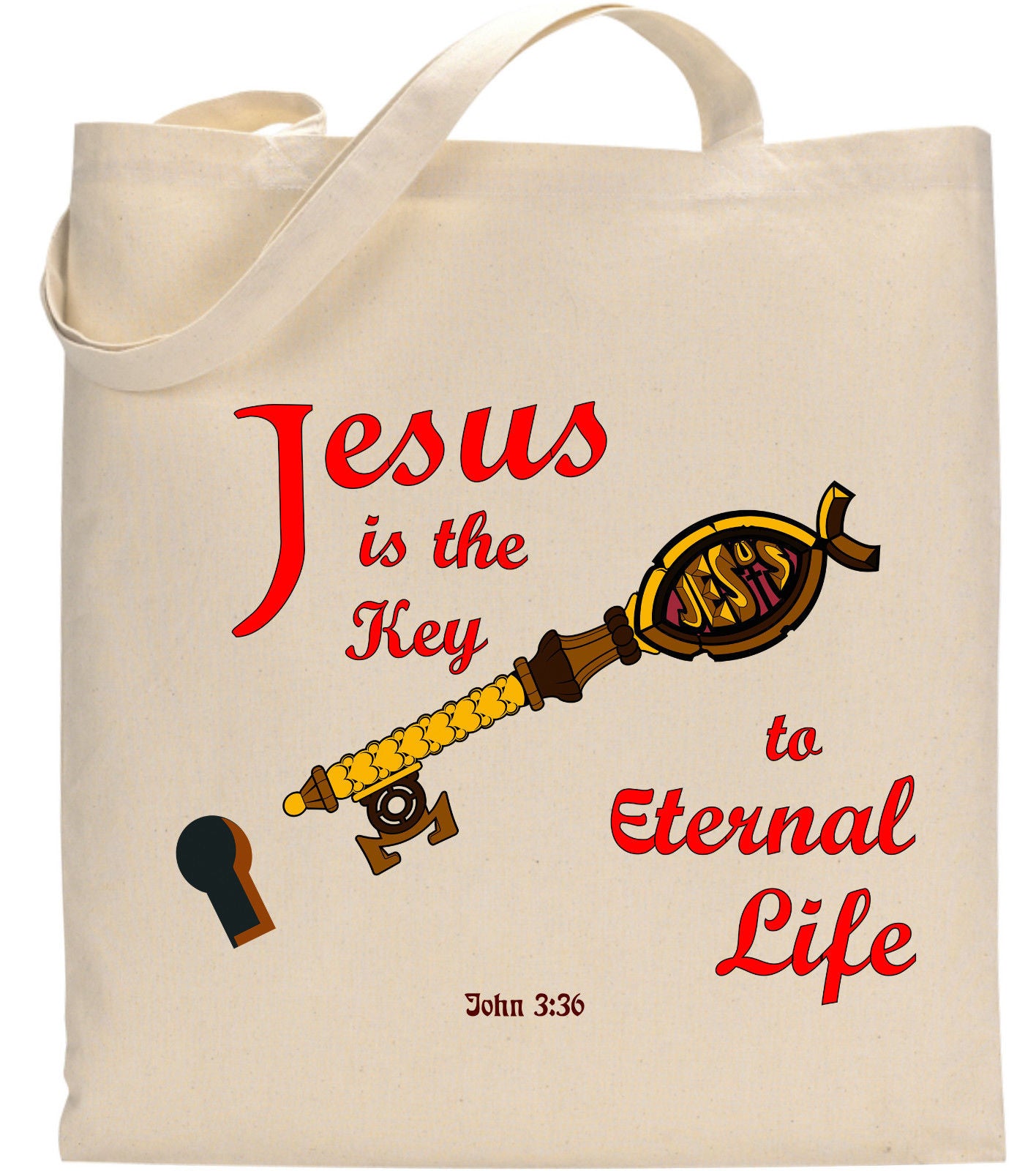 Jesus Christ is The Key To Eternal Life John 3:36 Christian Tote Bag