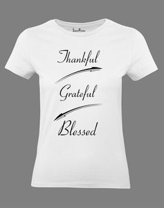 Christian Women T Shirt Thankful Blessed White tee