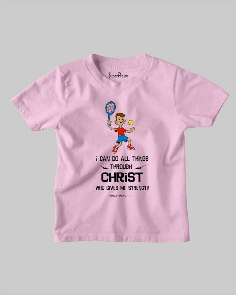 Kids T Shirt Christ Strength Christian Tennis Player Gift Tee