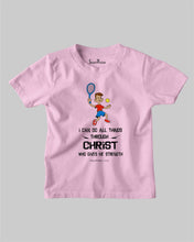 Kids T Shirt Christ Strength Christian Tennis Player Gift Tee