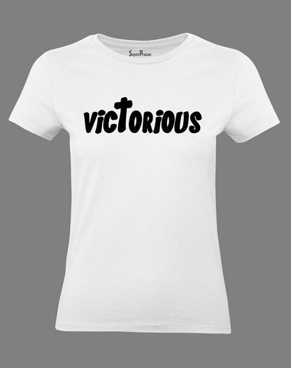 Christian Women T Shirt Victorious Cross Slogan Tee